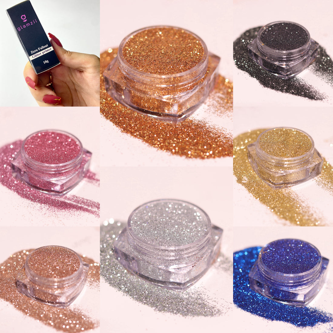 Set of 3 Glamzii Glitter with Built-in Primer
